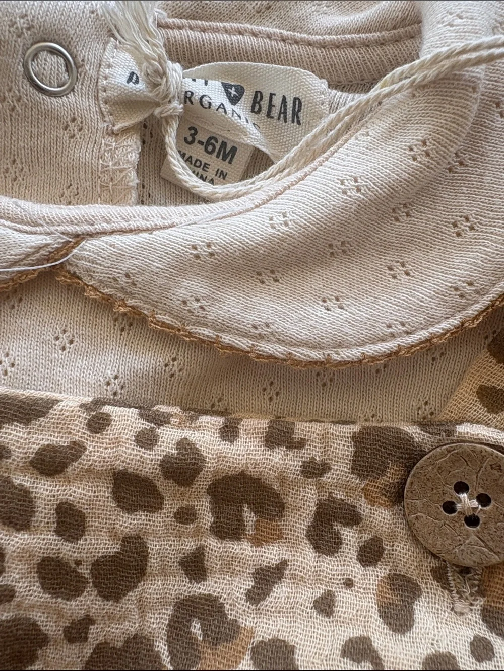 NWT Rabbit Bear Organic Cotton Girls Beige Leopard Pinafore Dress & Headband